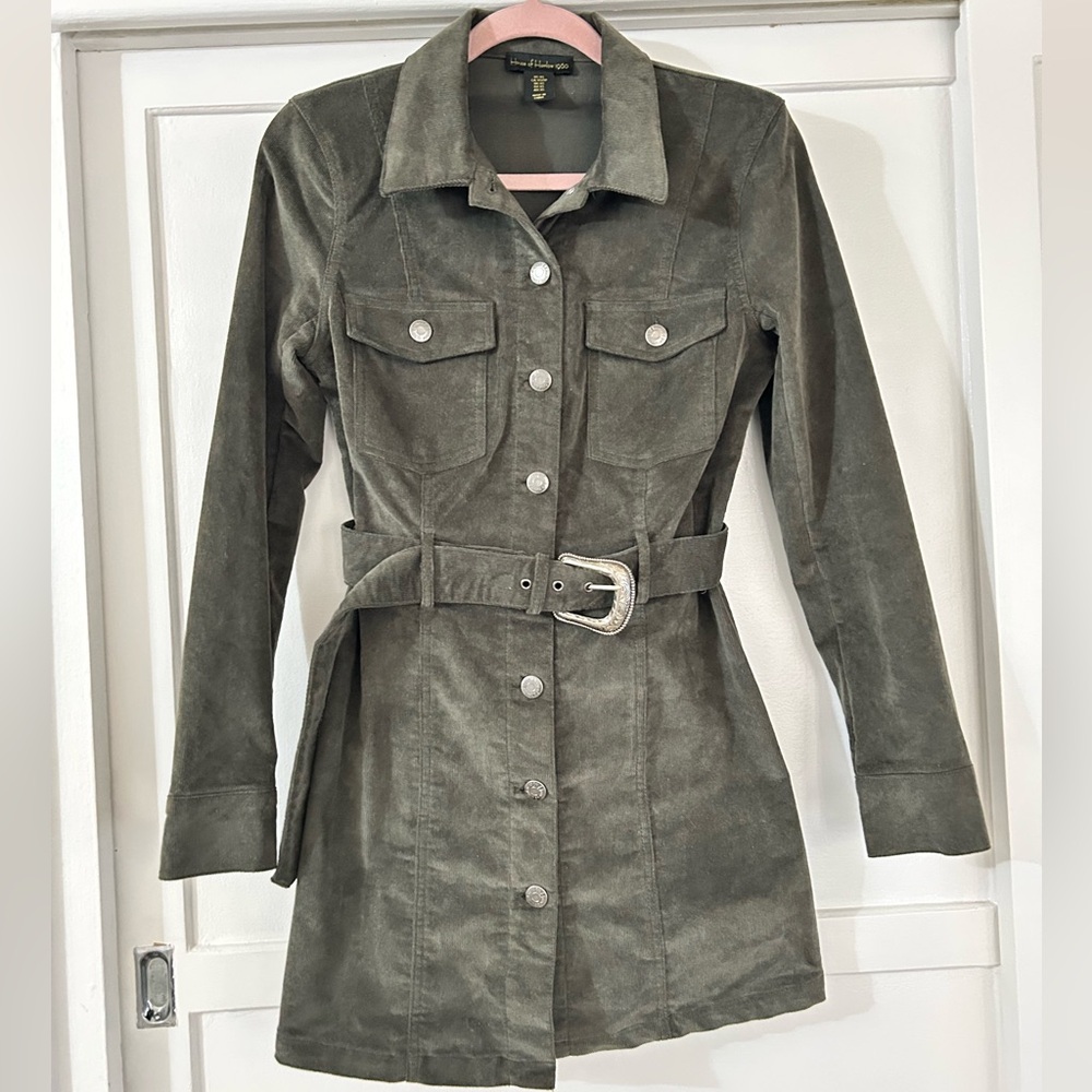 House of Harlow 1960 Olive Suede Belted Trench Coat - Picture 4 of 4